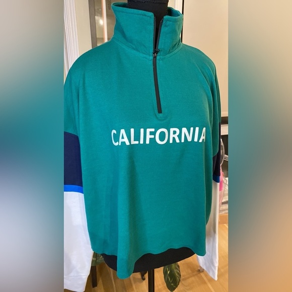 Genetic Apparel ‘California’ graphic,  white, green, navy color block, half zip - Picture 3 of 8